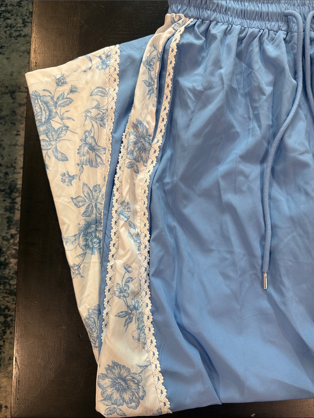 Altar'd State Baby Blue Floral-Trim Jogger Pants - Picture 2 of 5